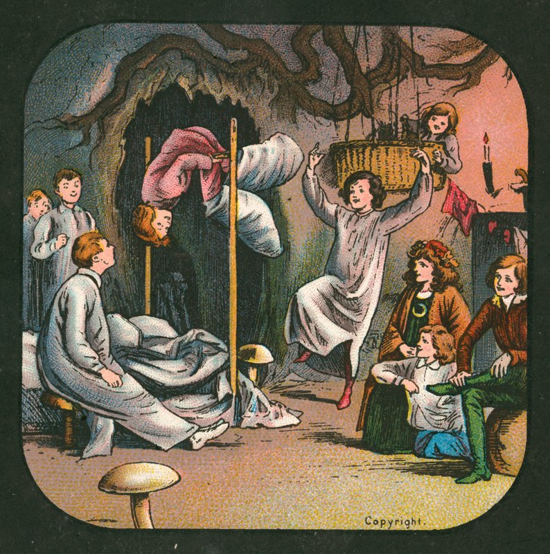 Peter Pan, lyhtyliukumäki, c 1910 (väri litho) tekijältä English School