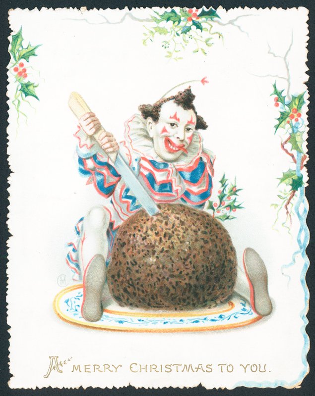 Pierrot-leikkaus luumuvanukas, joulukortti tekijältä English School
