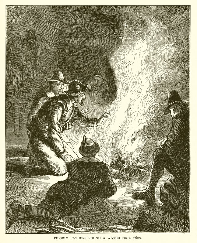 Pilgrim Fathers Round a Watch-Fire, 1620 tekijältä English School