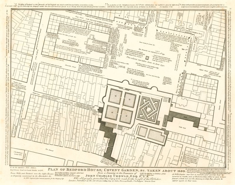 Bedford Housen suunnitelma, Covent Garden, Lontoo, otettu noin vuodelta 1690 tekijältä English School