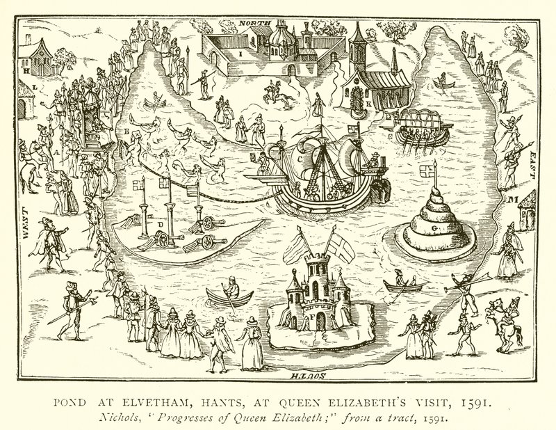 Lampi Elvethamissa, Hantsissa, Queen Elizabethin vierailulla, 1591 tekijältä English School