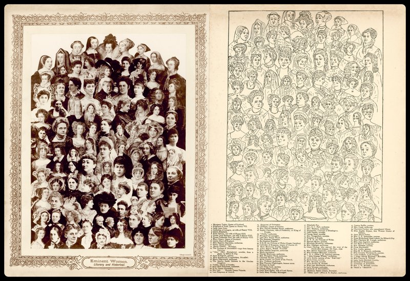 Muotokuvamontaasi, noin 1910: Kirjallisuuden ja historian merkkihenkilöt (litografia). tekijältä English School