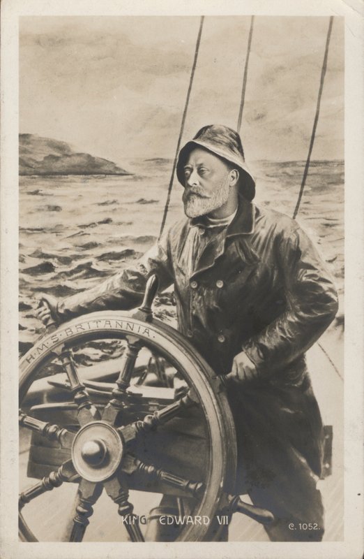 Kuningas Edward VII:n muotokuva HMS Britannian ruorissa (litho) tekijältä English School