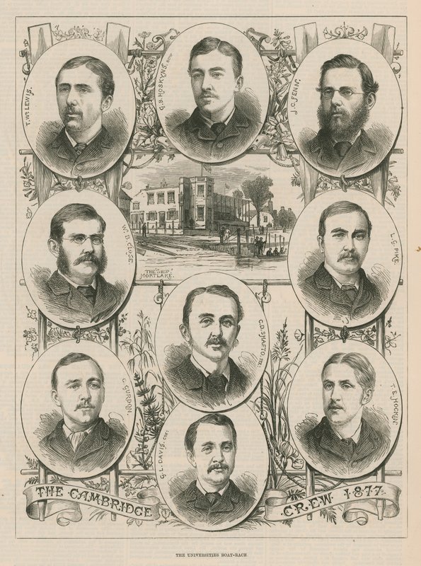 Vuoden 1877 Cambridgen miehistön muotokuvia tekijältä English School