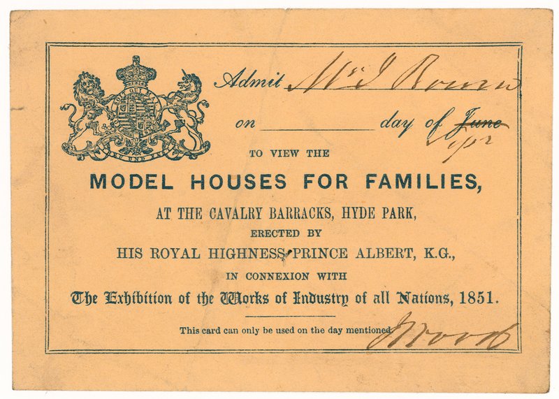 Prince Alberts Model Lodging House, suuri näyttely, 1851, sisäänpääsylippu tekijältä English School