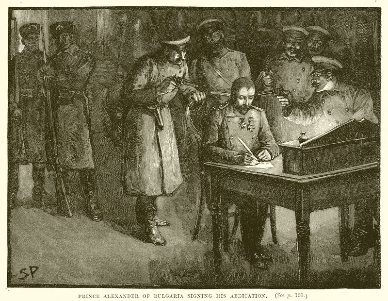 Bulgarian prinssi Aleksanteri allekirjoittaa luopumuksensa tekijältä English School