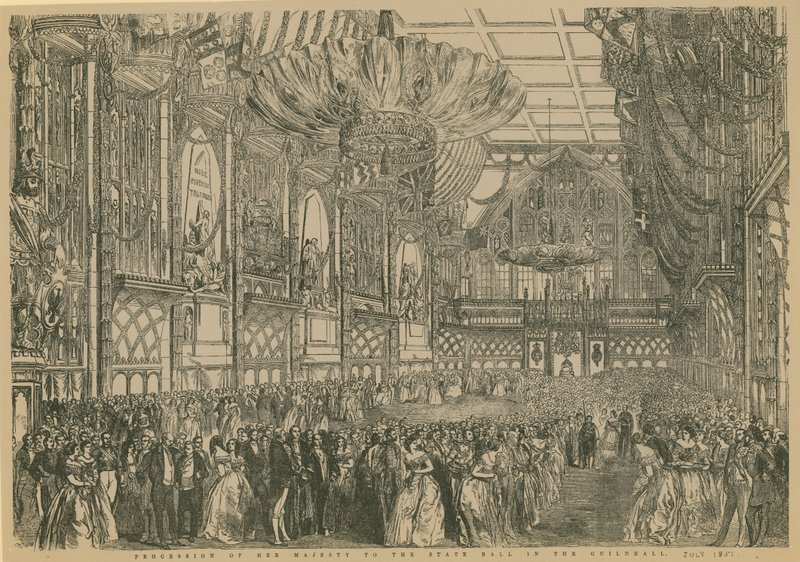Hänen Majesteettinsa kulkue State Ballille Guildhallissa Lontoossa heinäkuussa 1851 tekijältä English School