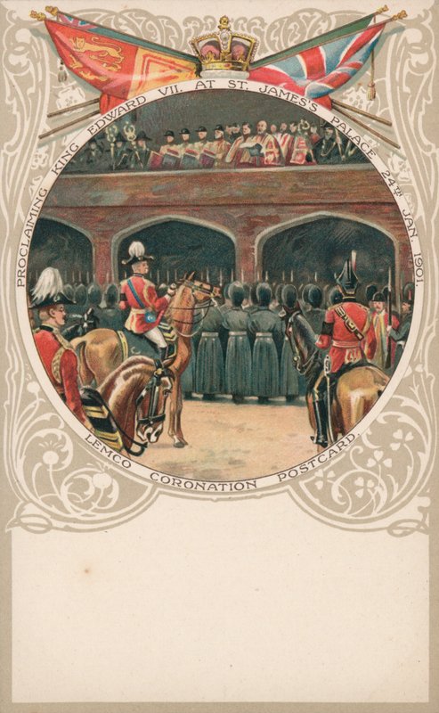 Kuningas Edward VII:n julistaminen St Jamesin palatsissa 24. tammikuuta 1901 tekijältä English School