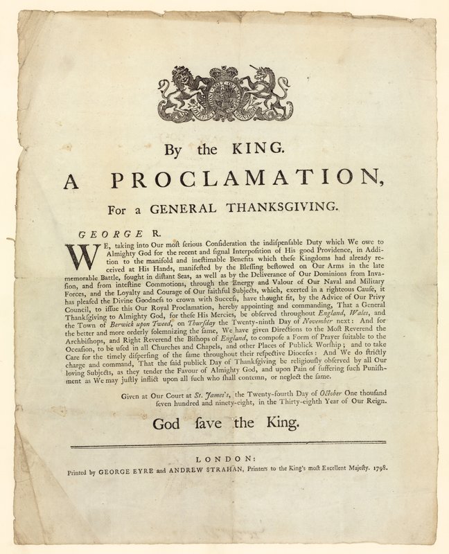 Julistus yleiseksi kiitospäiväksi, 1798 tekijältä English School