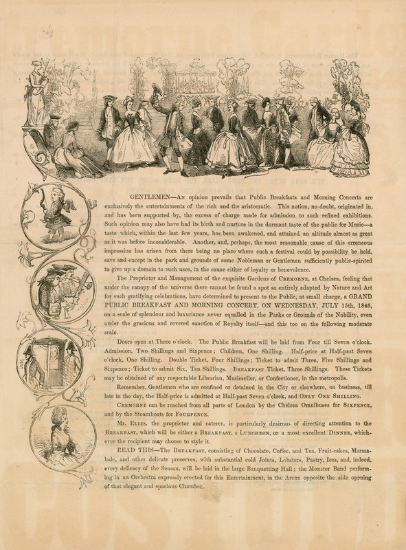 Mainoslehtinen suureen julkiseen aamiaiseen ja aamukonserttiin 15. heinäkuuta 1846 tekijältä English School