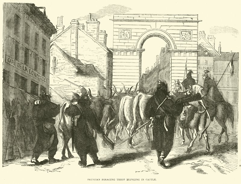 Preussin ravinnonhakujoukko tuomassa karjaa, lokakuu 1870 tekijältä English School
