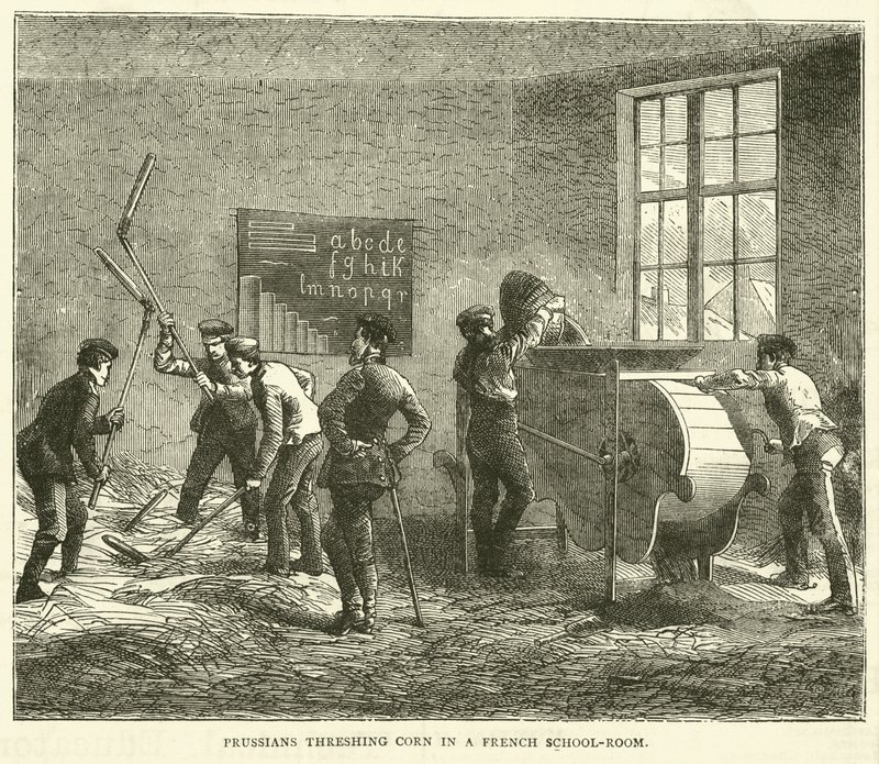 Preussilaiset puimassa maissia ranskalaisessa kouluhuoneessa, syyskuu 1870 tekijältä English School