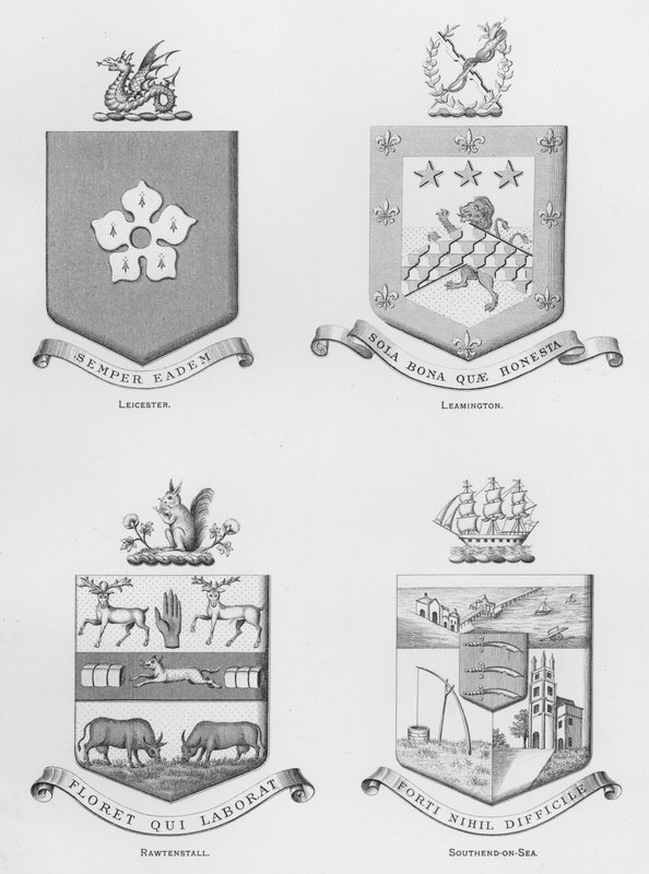 Julkiset aseet: Leicester; Leamington; Rawtenstall; Southend-on-Sea (kaiverrus) tekijältä English School