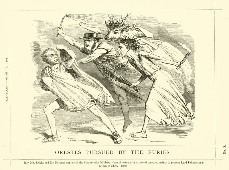 Punch sarjakuva aiheesta John Bright: Orestes Pursued By The Furies tekijältä English School