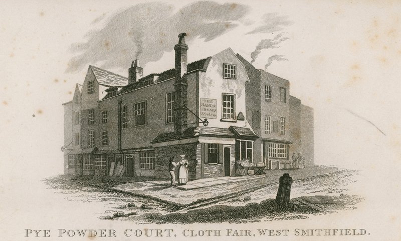 Pye Powder Court, Cloth Fair, West Smithfield, pidettiin Sign of the Hand and Shears -pubitalossa tekijältä English School