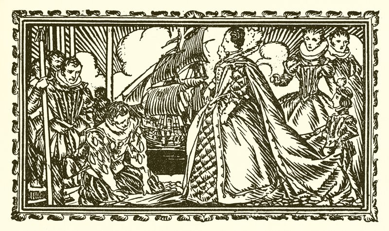 Kuningatar Elizabeth I ja Sir Walter Raleigh tekijältä English School