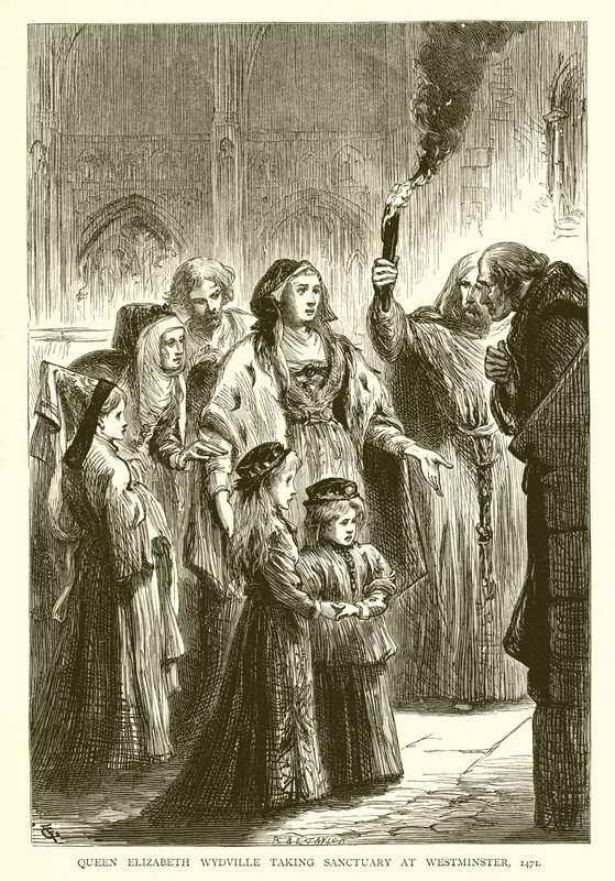 Kuningatar Elizabeth Wydville valloitti pyhäkön Westminsterissä, 1471 tekijältä English School