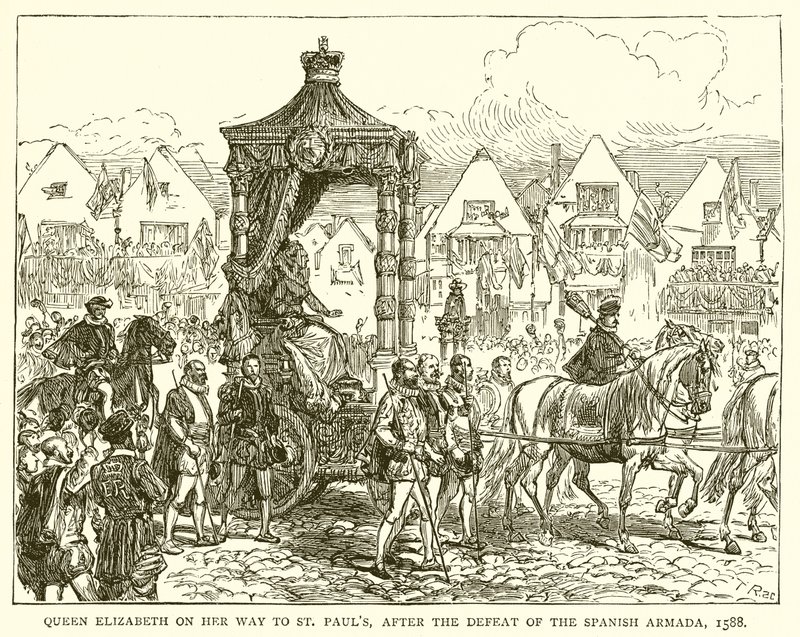 Kuningatar Elisabet matkalla St. Paulsiin Espanjan Armadan tappion jälkeen, 1588 tekijältä English School