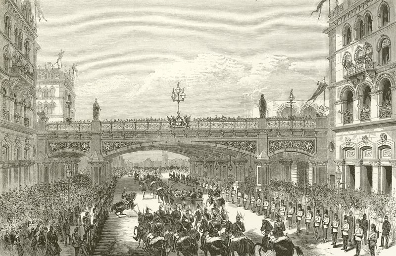 Kuningatar Victoria avaa Holbornin maasillan vuonna 1869 tekijältä English School