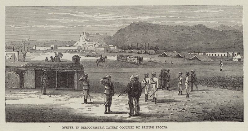 Quetta, Beloochistanissa, brittijoukkojen äskettäin miehittämä (kaiverrus) tekijältä English School