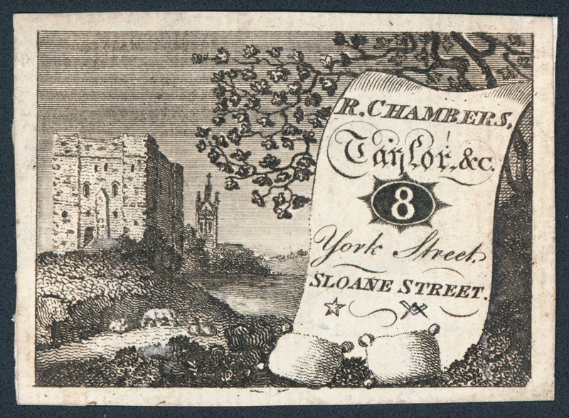 R Chambers, räätäli, kauppakortti tekijältä English School