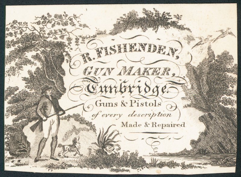 R Fishenden, aseiden valmistaja, kauppakortti tekijältä English School