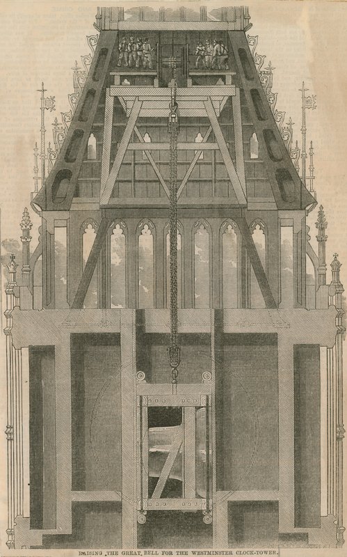 Lontoon Westminster Clock Towerin suuren kellon nostaminen tekijältä English School
