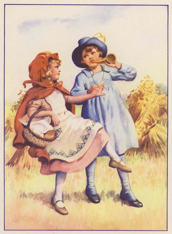 Punahilkka ja pikkupoika Blue (värilitografia) tekijältä English School