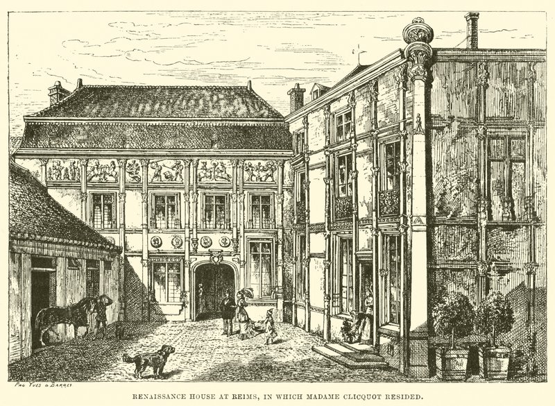 Renaissance House Reimsissä, jossa Madame Clicquot asui (kaiverrus) tekijältä English School