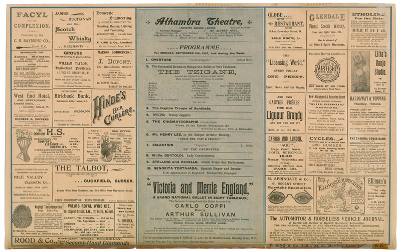 Alhambra-teatterin mainoslehtisen kääntöpuoli tekijältä English School