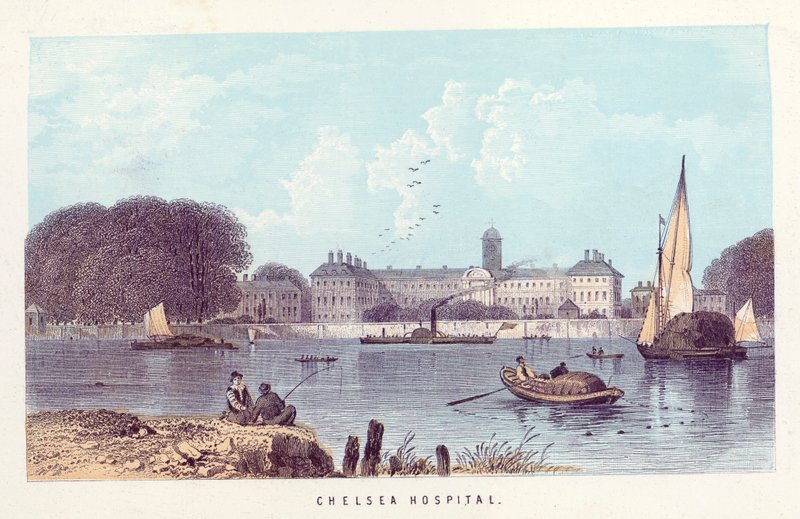 Thames-joki: Chelsea Hospital (värillinen kaiverrus) tekijältä English School