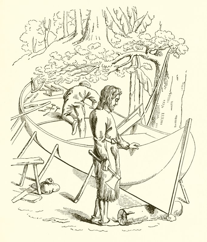 Robinson Crusoe rakentamassa venettään tekijältä English School