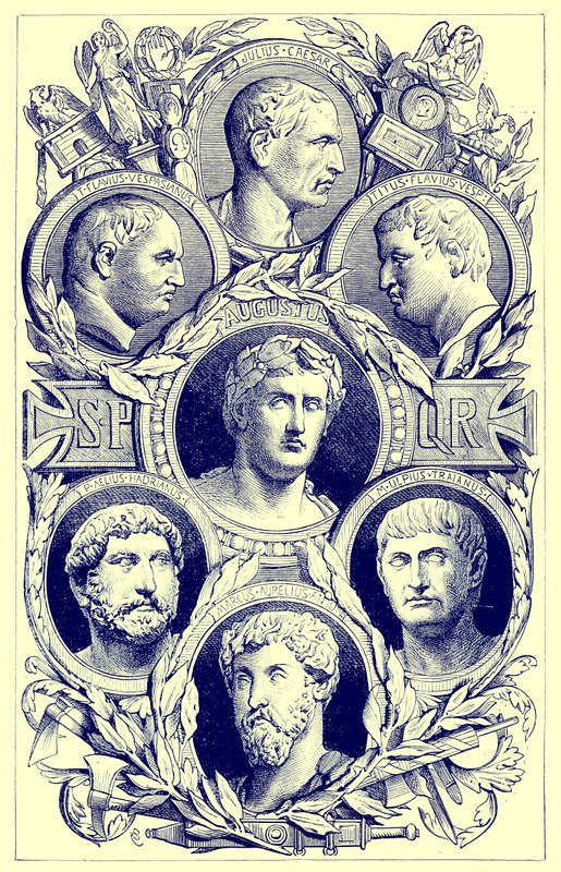 Rooman keisarit, kuvitus teoksesta The Illustrated History of the World, julkaistu noin 1880 (digitaalisesti paranneltu kuva) tekijältä English School
