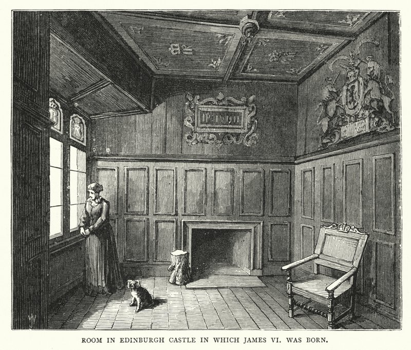 Huone Edinburghin linnassa, jossa James VI syntyi (kaiverrus) tekijältä English School