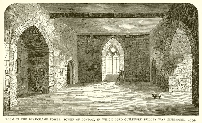 Huone Beauchamp Towerissa, Lontoon Towerissa, jossa Lord Guildford Dudley vangittiin, 1554 tekijältä English School
