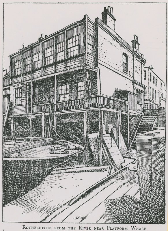 Rotherhithe Thames-joelta lähellä Platform Wharfia; Enkeli tekijältä English School