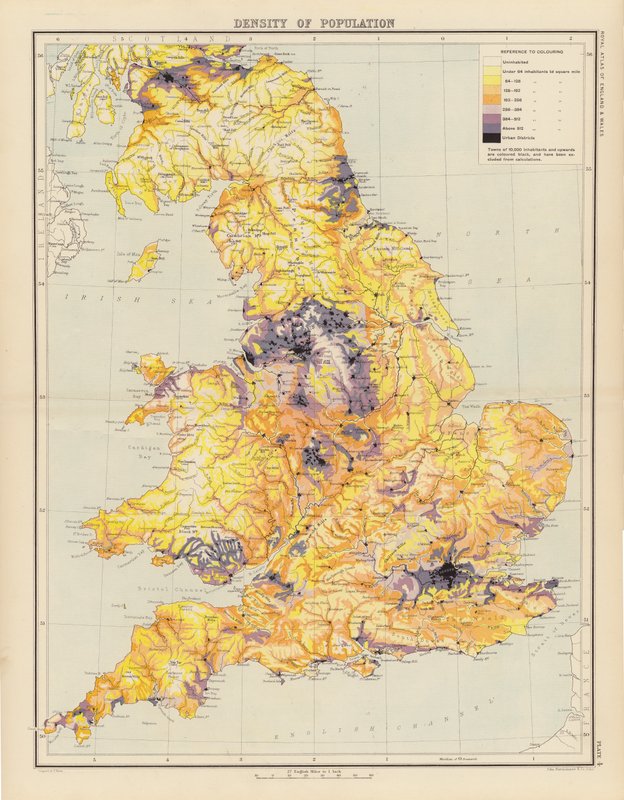 Royal Atlas, c 1900: Väestön tiheys (väri litho) tekijältä English School