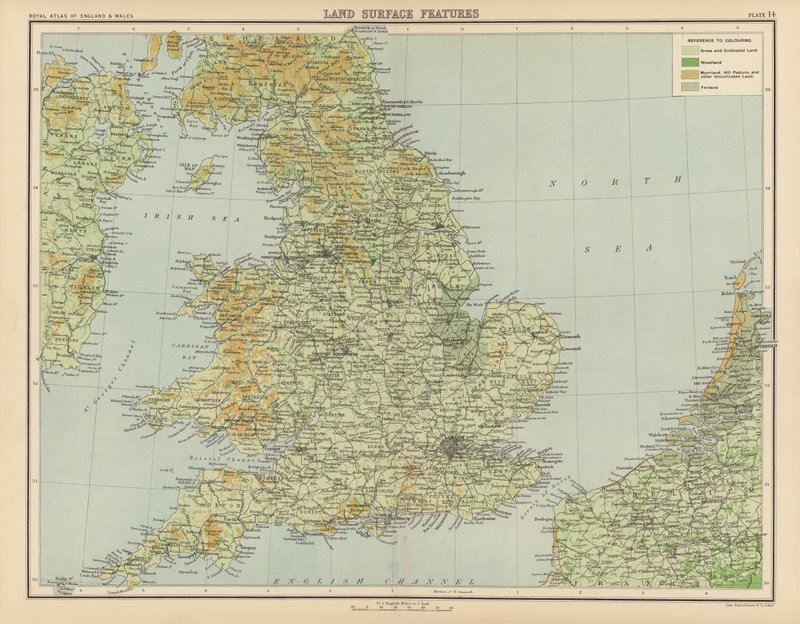 Royal Atlas, c 1900: Maan pinnan piirteet (väri litho) tekijältä English School