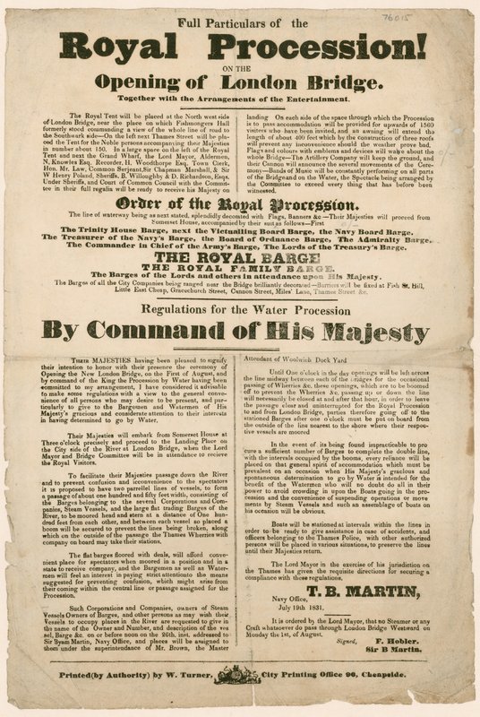 Kuninkaallinen kulkue London Bridgen avajaisissa, 1831 tekijältä English School