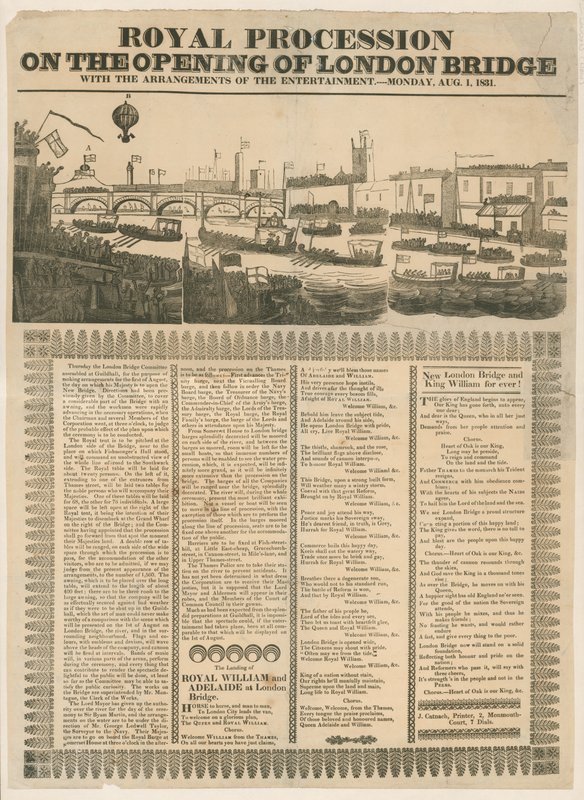 Kuninkaallinen kulkue London Bridgen avajaisissa 1. elokuuta 1831 tekijältä English School