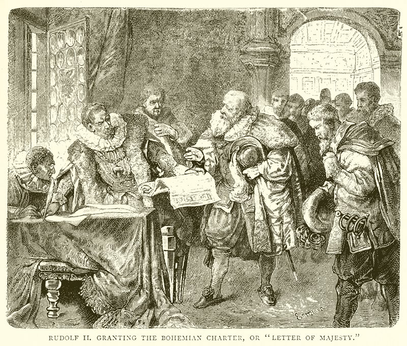 Rudolf II myöntämässä Boheemin peruskirjan eli Majesteetin kirjeen tekijältä English School