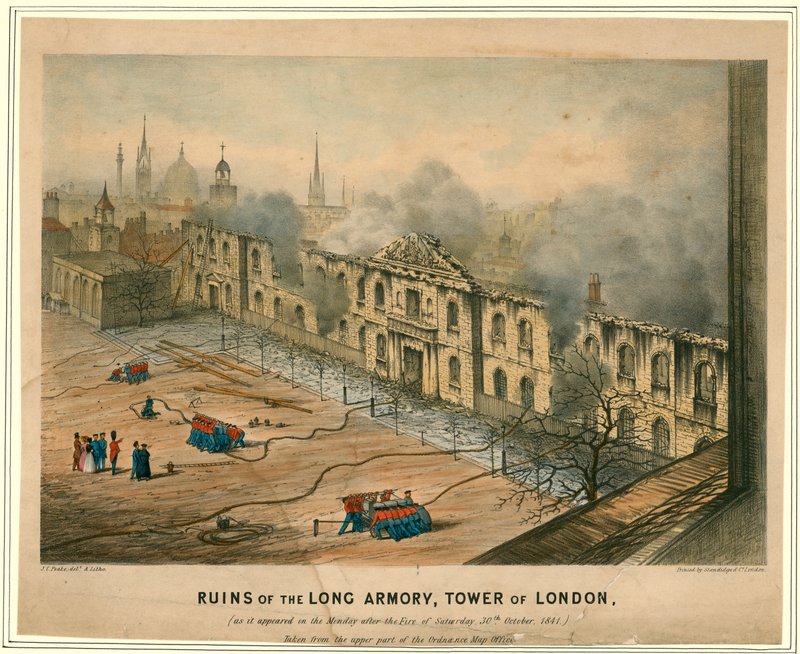 Ruins of Long Armory, Tower of London Fire, 1841 tekijältä English School