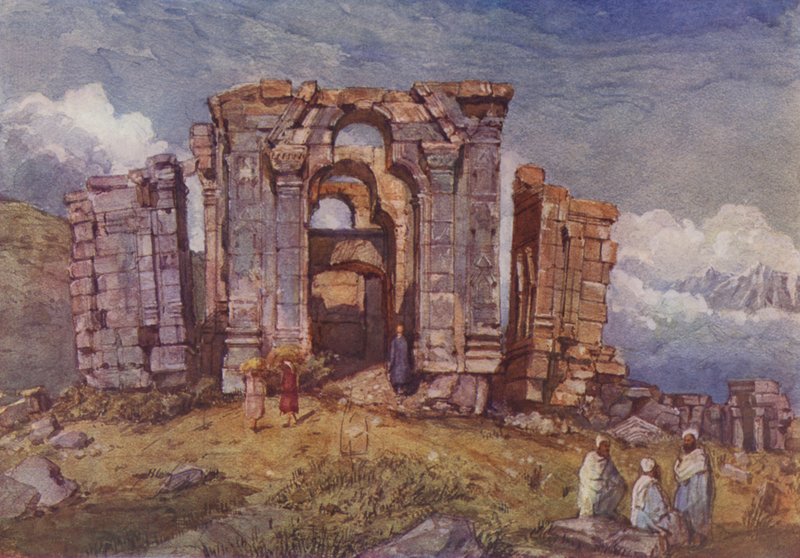 Ruïnes del temple del sol de Martand, Caixmir (litografia en color) finlandès tekijältä English School
