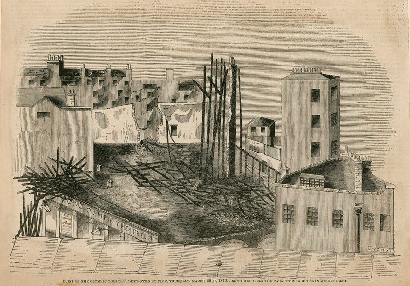 Olympiateatterin rauniot, jotka tuhoutuivat tulipalossa, 29. maaliskuuta 1849 tekijältä English School