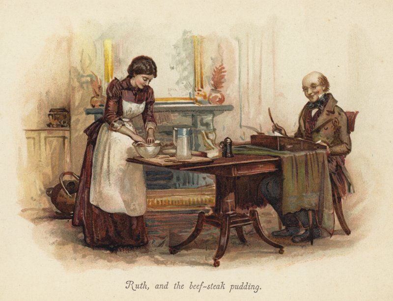 Ruth ja naudanpihvivanukas (chromolitho) tekijältä English School