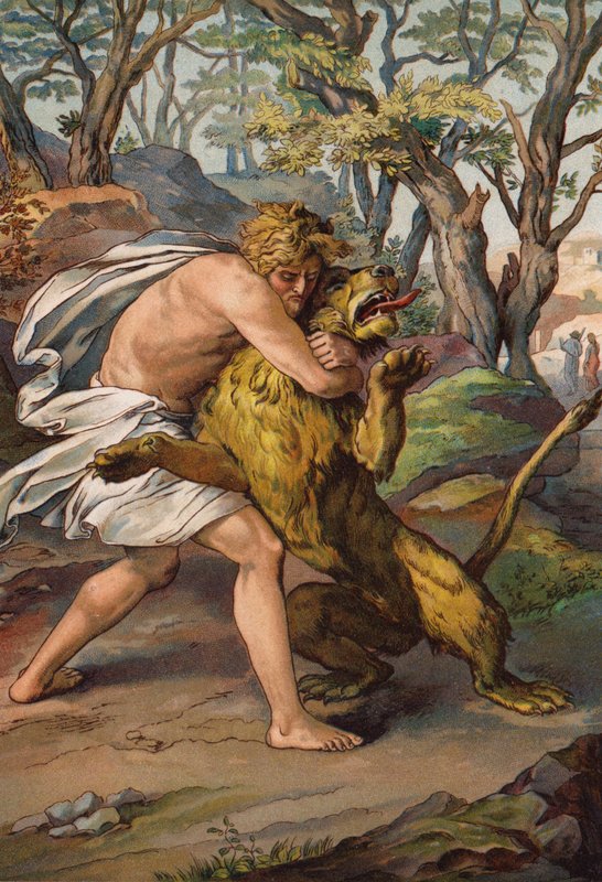 Samsó matant el lleó (chromolitho)finlandès tekijältä English School