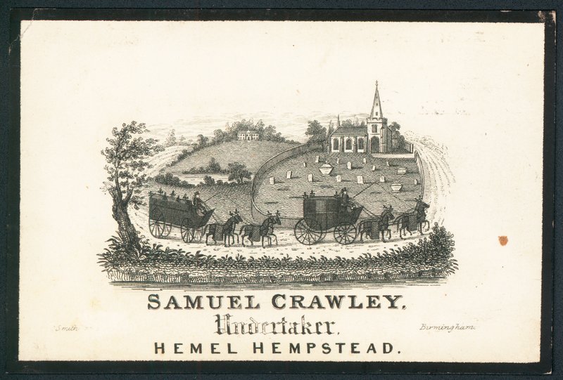 Samuel Crawley, hautaustoimisto, kauppakortti tekijältä English School