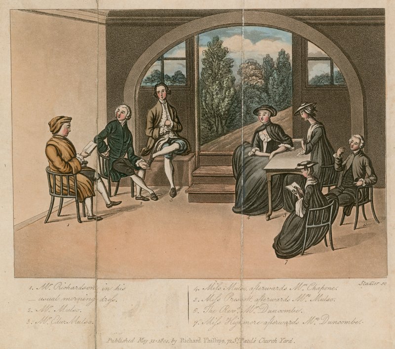 Samuel Richardson lukee Gradisonia Grangessa, Fulhamissa, Lontoossa tekijältä English School