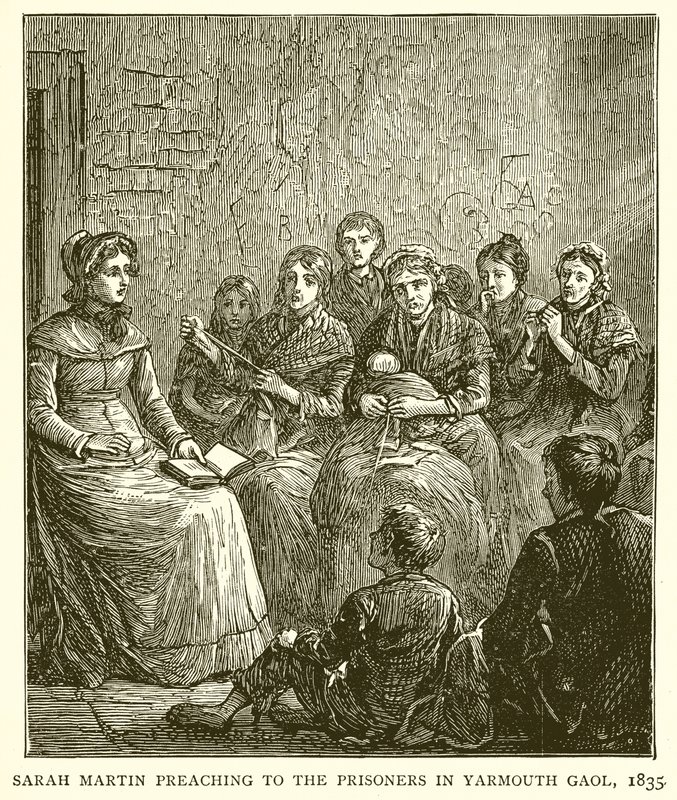 Sarah Martin saarnaa vangeille Yarmouthin vankilassa, 1835 tekijältä English School