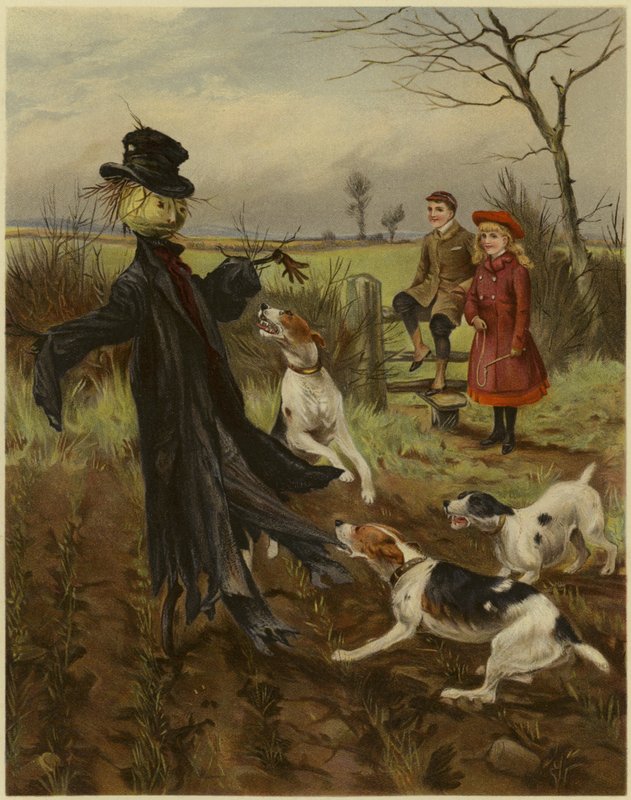 Koiralauma hyökkää Scarecrowiin pojan ja tytön katsellessa tekijältä English School